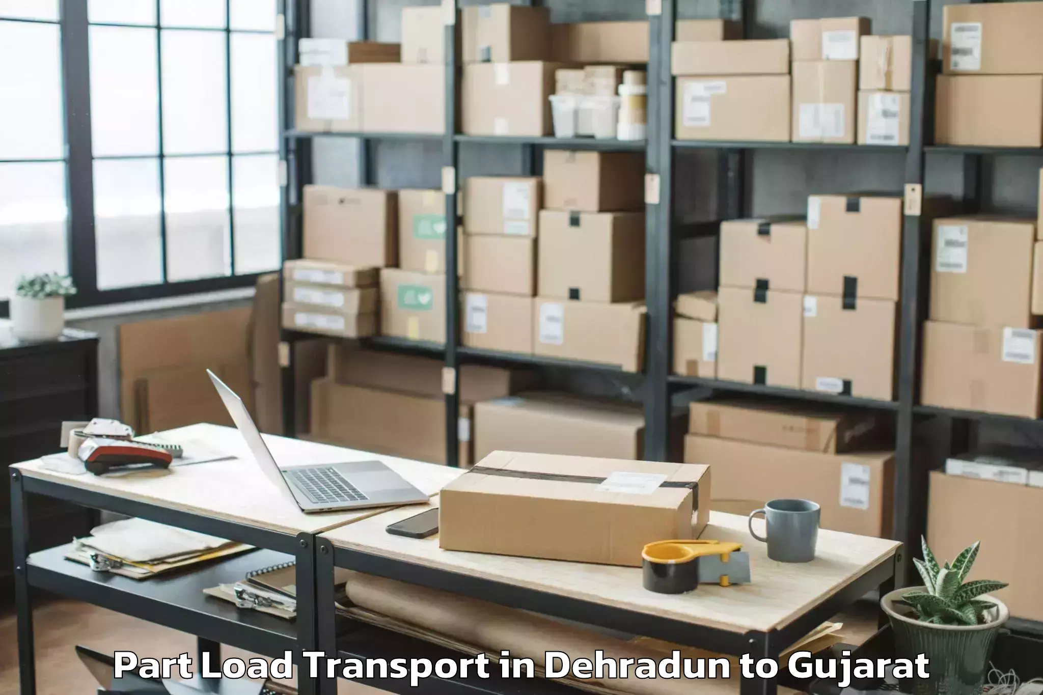 Top Dehradun to Khambhaliya Part Load Transport Available